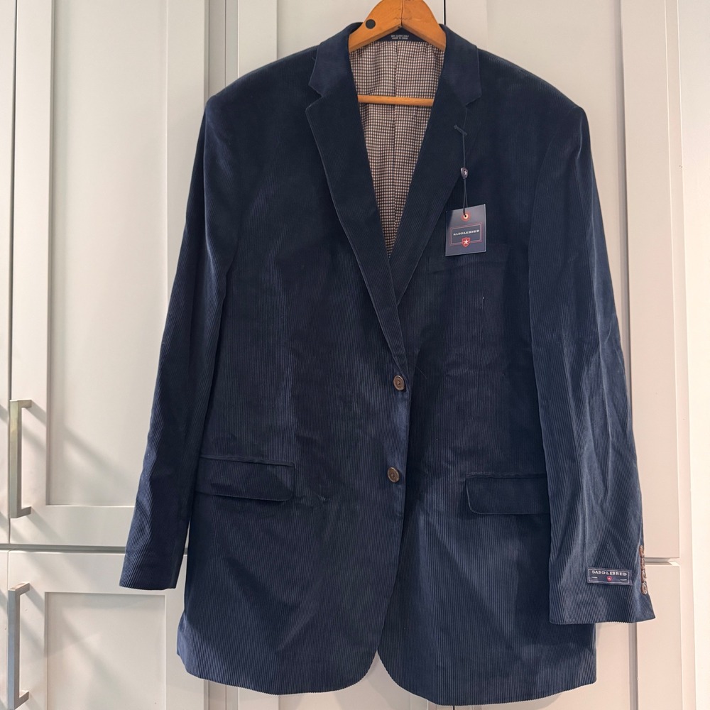 NWT Saddlebred Mens Teal Blue Corduroy Blazer Sport Coat Jacket 48L